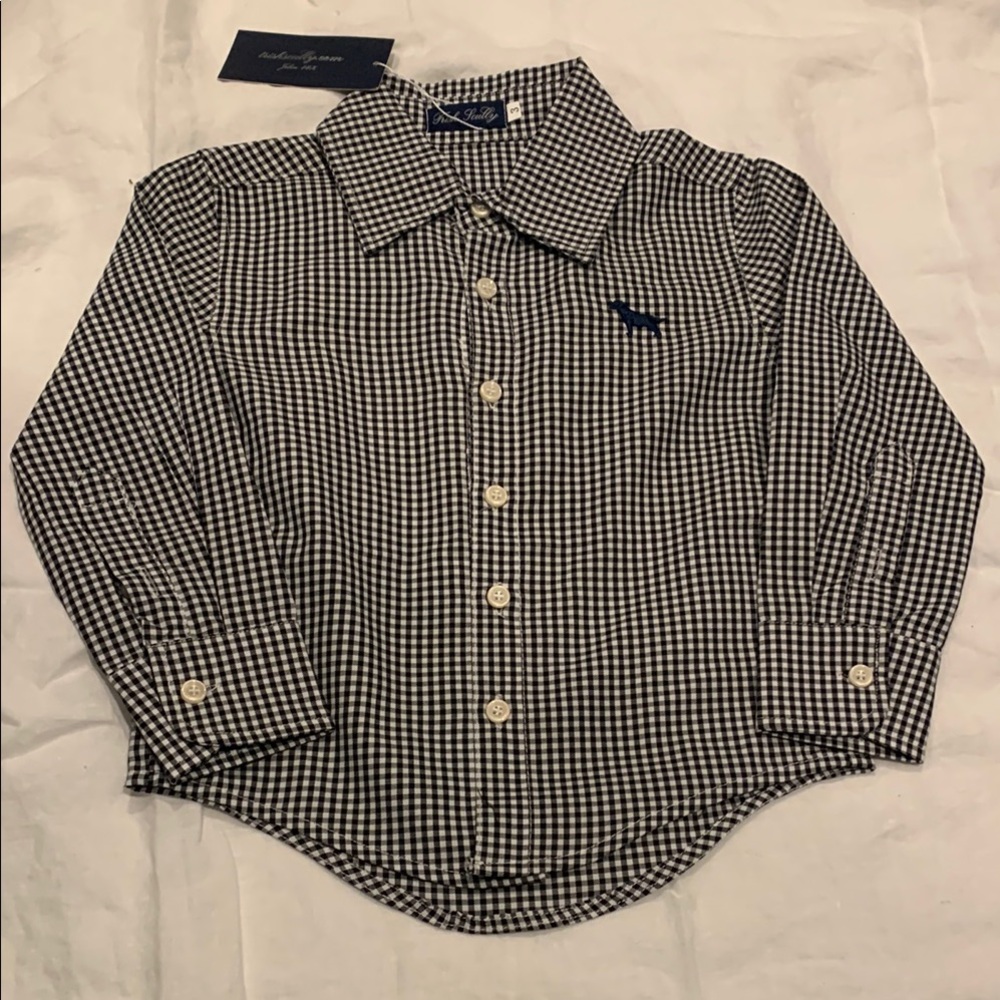 Trish Scully Gingham Black White Plaid Classic Checkered Kids Button Up Shirt